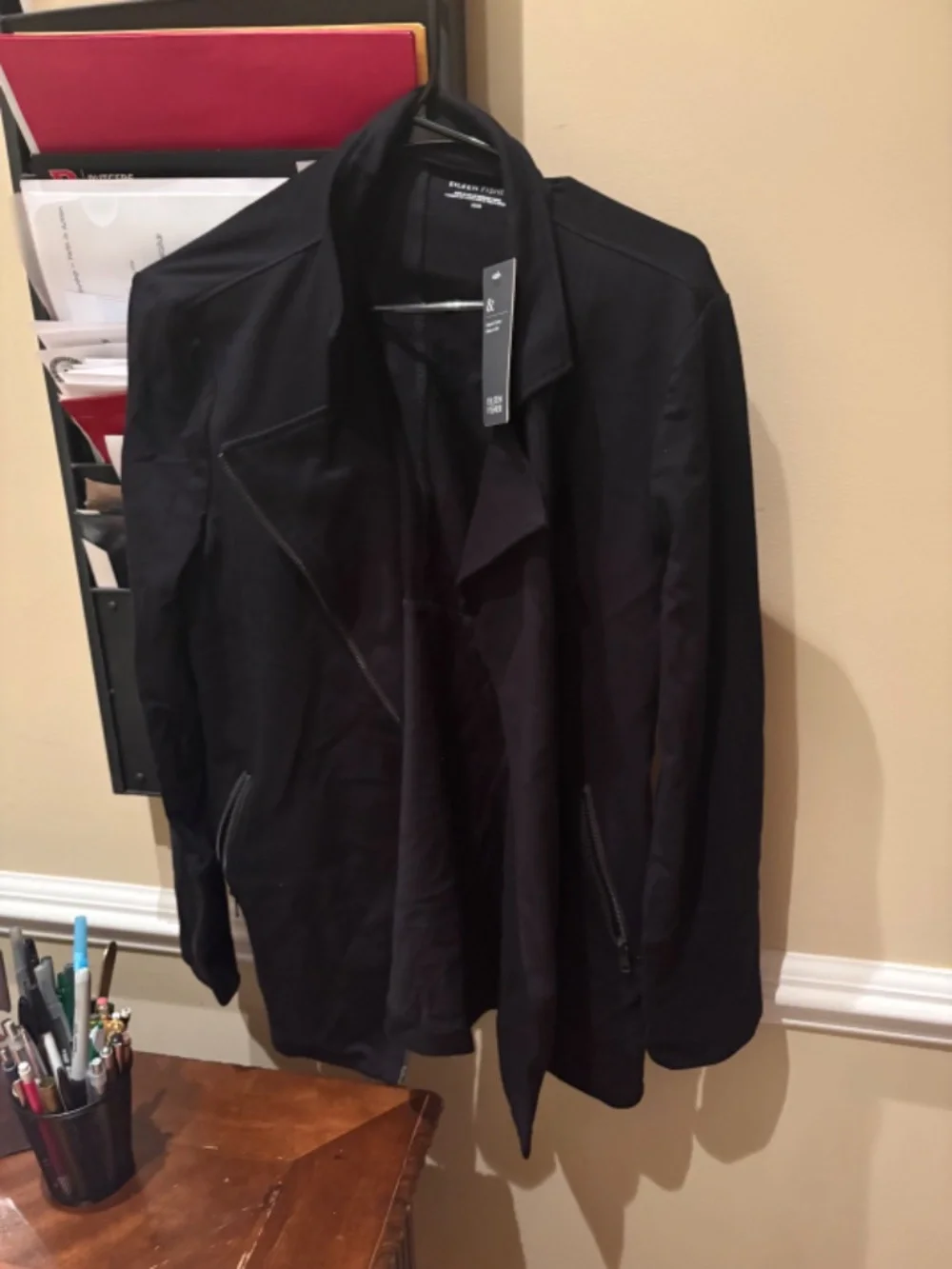 Eileen Fisher black long Moto jacket